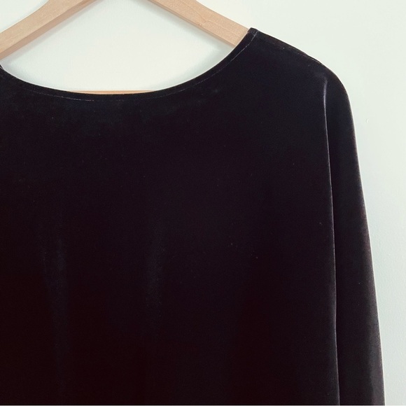 Talbots Black Velvet Top Size L 3/4 Length Dolman Sleeve Reversible Neckline - Picture 2 of 9